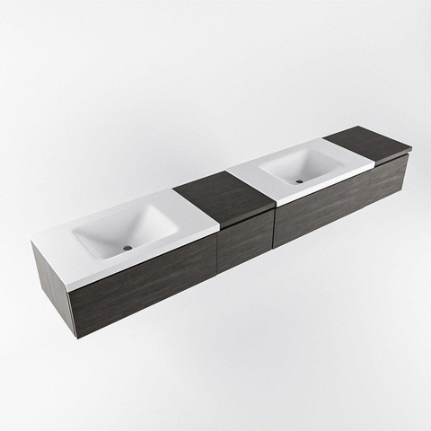 MONDIAZ BUKLA 240cm ensemble de meuble avec module 40 gauche couleur Marron Foncé avec 4 tiroirs. Lavabo CLOUD double 0 trou de robinet couleur Talc. SW1382359