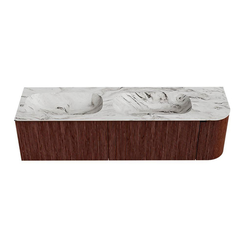 Mondiaz KURVE-DLUX Badkamermeubelset - 165x46x40cm - 2 lade - 1 deur - wastafel solid surface - dubbel / links - 2 kraangaten - Ruby SW1415980