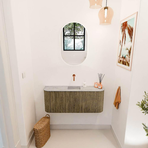 Mondiaz JOYA-DLUX 103.2cm toiletmeubel - ronding links en rechts kleur Dusk - Wastafel FAYE positie Midden Zonder kraangat kleur Glace. SW1423187