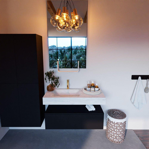 Mondiaz ALAN-DLUX Ensemble de meuble - 100cm - meuble Urban mat - 1 tiroir - Lavabo Cloud Opalo suspendu - vasque Gauche - 1 trou de robinet SW806489