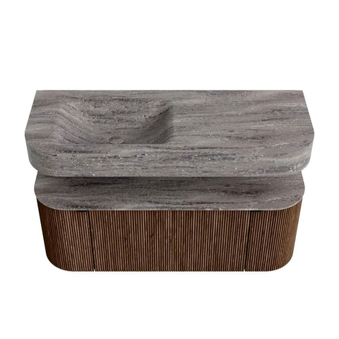 MONDIAZ THOR-DLUX 120cm badmeubel ronding links + rechts kleur Walnut met 1 lade en 2 deuren. Vrijhangende wastafel CLOUD Links 1 kraangat kleur Oza. SW1463410