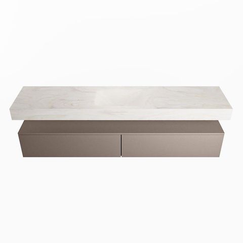 Mondiaz ALAN-DLUX Ensemble de meuble - 200cm - meuble Smoke mat - 2 tiroirs - Lavabo Cloud Ostra suspendu - vasque Centre - 0 trous de robinet SW807345