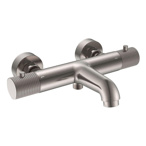 Wiesbaden Ribbd Thermostatische badmengkraan hartafstand 15cm - PVD - geborsteld staal (RVS) SHOWROOMMODEL SHOW27019