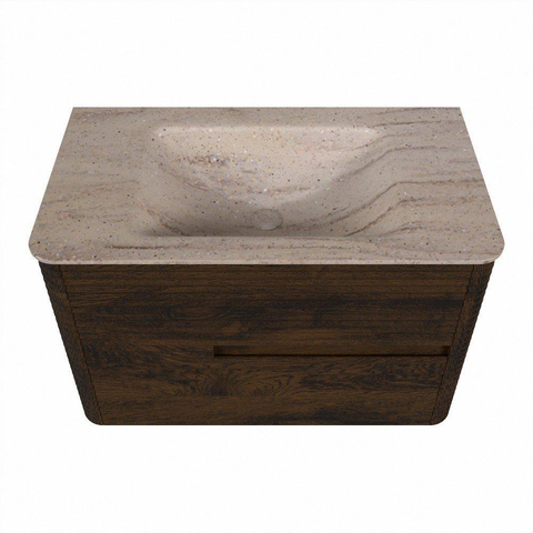 Mondiaz CIRO-DLUX Meuble de salle de bains - 80x45x50cm - lavabo solid surface Saba - 1 vasque centrale - 1 trou de robinet - 2 tiroirs - Noyer SW1530659