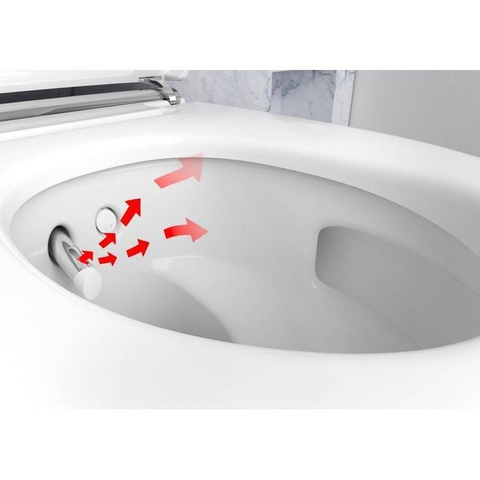 Geberit Aquaclean Mera Comfort WC japonais avec aspirateur d'odeurs, air chaude et Ladydouche abattant softclose chrome brillant et couvercle blanc brillant GA13633