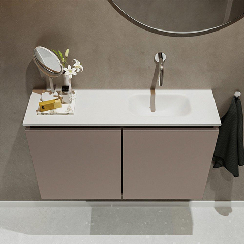 MONDIAZ TURE Toiletmeubel 80x23x50cm met 0 kraangaten 2 deuren smoke mat Wastafel Eden rechts Solid Surface Wit SW474962