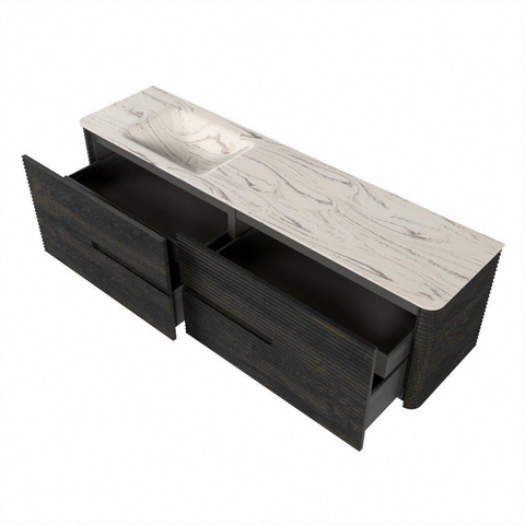 Mondiaz CIRO-DLUX Ensemble de meubles de salle de bains - 180x45x50cm - Vasque en solid surface Nata - 1 lavabo à gauche - 1 trou de robinet - 4 tiroirs - Shadow SW1532609
