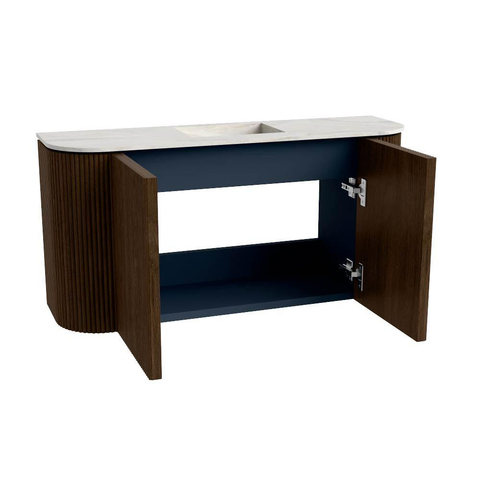 Mondiaz JOYA-DLUX 83.2cm toiletmeubel - ronding links en rechts kleur Walnut - Wastafel FAYE positie Midden 1 kraangat kleur Ostra. SW1422706