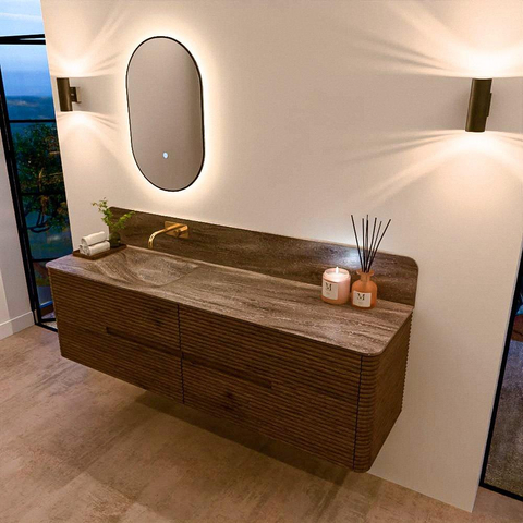 Mondiaz CIRO-DLUX Ensemble de meubles de salle de bains - 170x45x50cm - Lavabo en solid surface Oza - 1 vasque à gauche - sans trous de robinet - 4 tiroirs - Dusk SW1533304