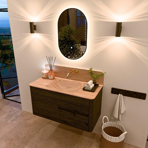 Mondiaz CIRO-DLUX Badkamermeubelset - 100x45x50cm - Solid surface wastafel Saba - 1 wasbak Midden - zonder kraangaten - 2 lades - Shadow SW1532692