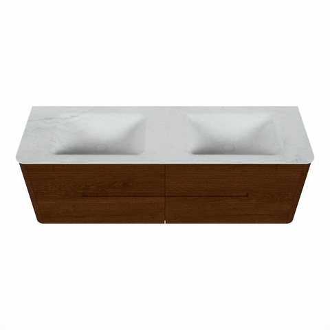 Mondiaz CIRO-DLUX Badkamermeubelset - 150x45x50cm - Solid surface wastafel Opalo - 2 wasbak Dubbel - zonder kraangaten - 4 lades - Ruby SW1531535