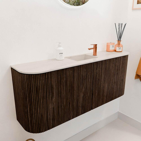 Mondiaz JOYA-DLUX 103.2cm toiletmeubel - ronding links en rechts kleur Walnut - Wastafel FAYE positie Midden 1 kraangat kleur Meli. SW1424465