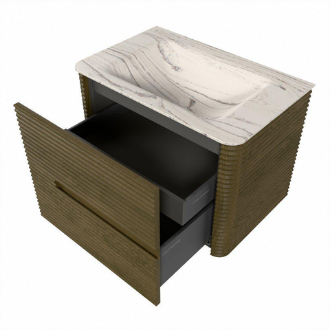Mondiaz CIRO-DLUX Meuble de salle de bains - 70x45x50cm - lavabo en solid surface Nata - 1 vasque au milieu - sans trous de robinet - 2 tiroirs - Dusk SW1533194