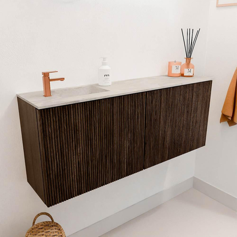 Mondiaz JOYA-DLUX 100cm toiletmeubel - kleur Walnut - Wastafel FAYE positie Links 1 kraangat kleur Ostra. SW1422644