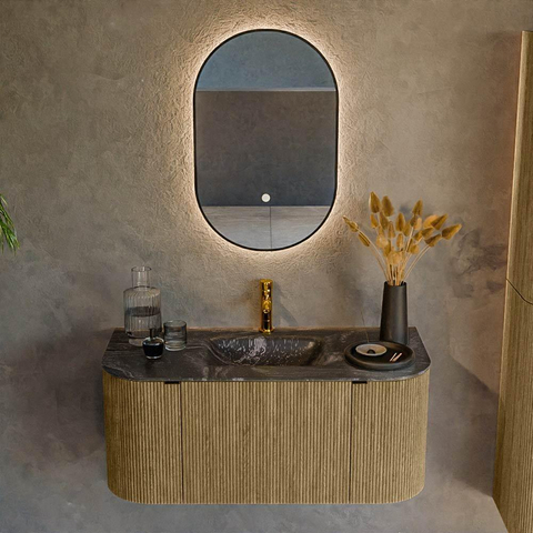 Mondiaz KURVE-DLUX Badkamermeubelset - 100x46x40cm - 1 lade - 2 deuren - wastafel solid surface - midden - 1 kraangat - Dusk SW1415228