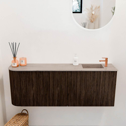 Mondiaz JOYA-DLUX 111.6cm toiletmeubel - ronding links kleur Walnut - Wastafel FAYE positie Rechts 1 kraangat kleur Saba. SW1424675