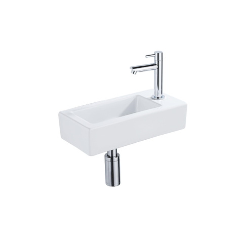 QeramiQ Fuente fonteinset – 37.5x18.5x9 cm – keramiek wit glans – kraangat rechts – chromen kraan SW1232719