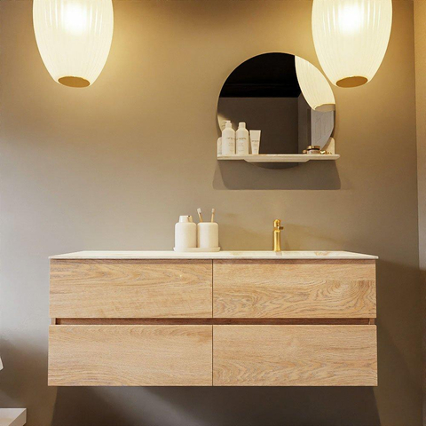MONDIAZ VICA-DLUX Ensemble meuble de salle de bains - 130cm - meuble bas Washed oak - 4 tiroirs - lavabo encastré cloud à droite - 1 trou de robinet - version haute 60cm - frape SW1088801