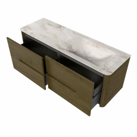 Mondiaz CIRO-DLUX Ensemble de meubles de salle de bains - 140x45x50cm - Plan-vasque solid surface Frappe - 1 bassin à droite - sans trous de robinet - 4 tiroirs - Dusk SW1532831