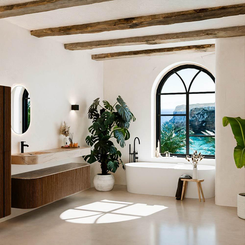 MONDIAZ THOR-DLUX 180cm meuble de salle de bains arrondi gauche + droite couleur Walnut avec 2 tiroirs et 2 portes. Vasque suspendue CLOUD Gauche 1 trou de robinet couleur Arena. SW1466131
