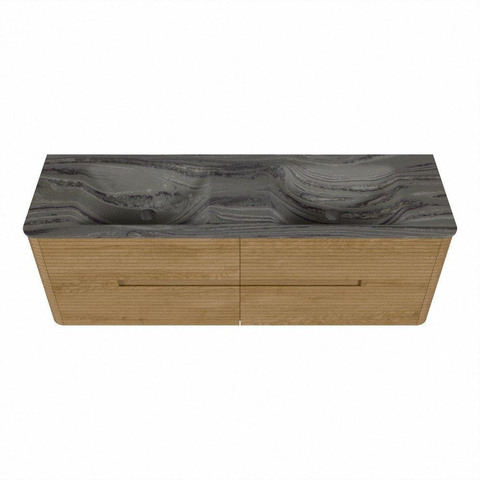Mondiaz CIRO-DLUX Meuble de salle de bains - 150x45x50cm - Vasque solid surface Sombra - 2 bacs Double - sans trous de robinetterie - 4 tiroirs - Chêne SW1531264