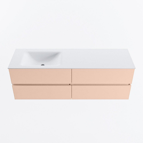 MONDIAZ VICA Ensemble meuble de salle de bains - 150cm - meuble bas rosee - 4 tiroirs - lavabo cloud gauche - 1 trou de robinet - version haute 60cm - talc SW1083344