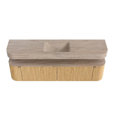 MONDIAZ THOR-DLUX Meuble de salle de bains - 190cm - arrondi gauche + droite - couleur Oak - 2 tiroirs - 2 portes - Vasque suspendue CLOUD Milieu sans trou de robinet couleur Saba SW1466653