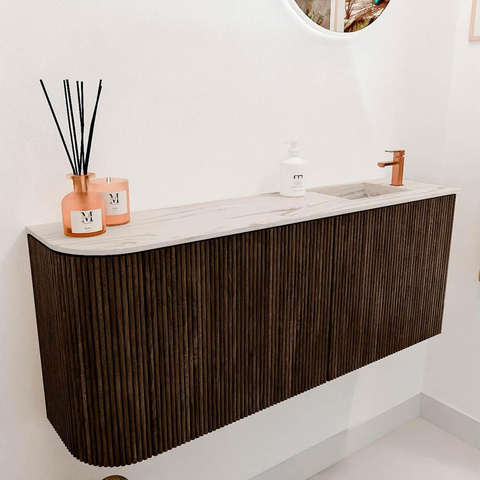 Mondiaz JOYA-DLUX 101.6cm toiletmeubel - ronding links kleur Walnut - Wastafel FAYE positie Rechts 1 kraangat kleur Nata. SW1424514