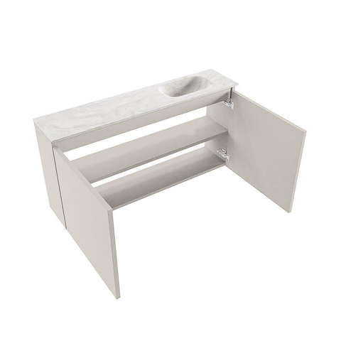 MONDIAZ TURE-DLUX meuble WC 100 cm Linen. EDEN vasque Ostra position à droite. Sans trou de robinet. SW1104958
