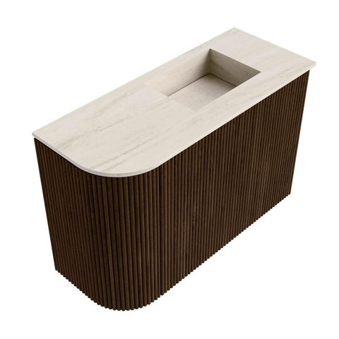 Mondiaz JOYA-DLUX 61.6cm toiletmeubel - ronding links kleur Walnut - Wastafel FAYE positie Rechts 1 kraangat kleur Meli. SW1426243