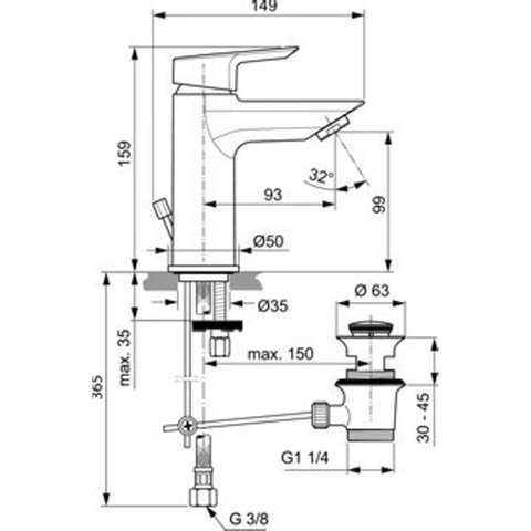 Ideal Standard Tesi Robinet de lavabo avec bec fixe et bonde 5l/min chrome SW94197