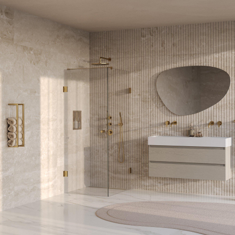 BRAUER Void Carving Cabine de douche - 80x100x200cm - porte battante - revêtement verre - réversible - verre clair - PVD or brossé SW1418099
