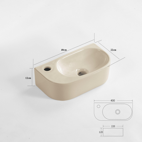 QeramiQ Pure Lave-mains - 40x22x12cm - Gauche - Lisse - semi-circulaire - 1 trou de robinet - Céramique - Beige mat SW1209557