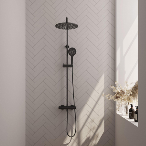 BRAUER Black Edition ensemble de douche pluie apparent – douche de tête Ø 30 cm – barre de douche – douchette ronde – barre de douche 145 cm SW1164699