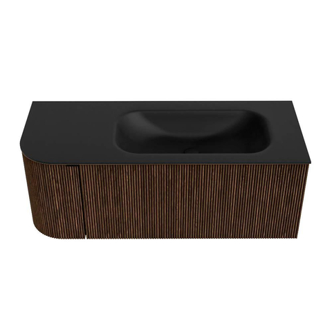 MONDIAZ KURVE Meuble de salle de bains 115 cm avec module 25 L couleur Walnut avec 1 tiroir et 1 porte. Lavabo BIG SMALL à droite sans trou de robinet Urban. SW1138467