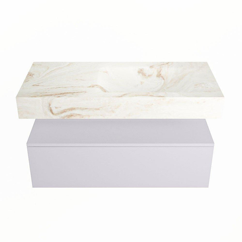Mondiaz ALAN-DLUX Ensemble de meuble - 100cm - meuble Cale mat - 1 tiroir - Lavabo Cloud Frappe suspendu - vasque Droite - 1 trou de robinet SW805364