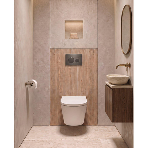 QeramiQ Dely Toiletset - 36.3x51.7cm - Geberit UP720 inbouwreservoir - rimless - diepspoel - 35mm zitting - softclose - bedieningsplaat gunmetal - ronde knoppen - glans wit SW1428167