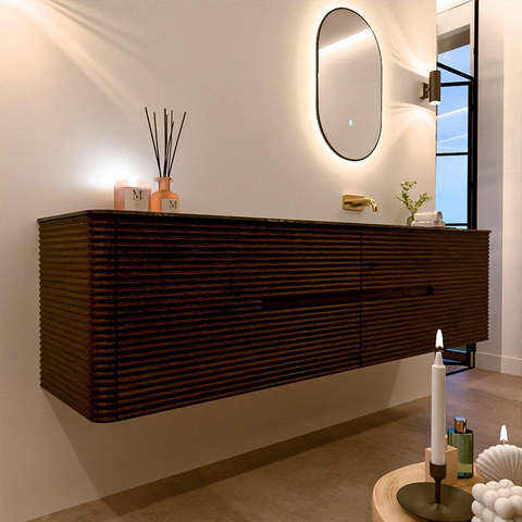 Mondiaz CIRO-DLUX Badkamermeubelset - 190x45x50cm - Solid surface wastafel Lava - 1 wasbak Rechts - zonder kraangaten - 4 lades - Walnut SW1530197