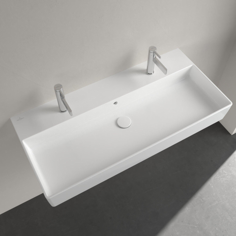 Villeroy & Boch memento 2.0 wastafel onderzijde - geslepen - 100x47cm - met overloop - 2 kraangaten - White Alpine (glans wit) SW354326