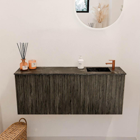 Mondiaz JOYA-DLUX Meuble de salle de bains 100cm - couleur Shadow - Vasque FAYE position Droite 1 trou de robinet couleur Lava. SW1422843