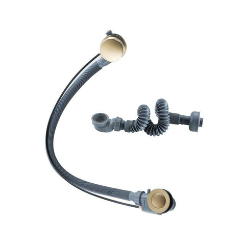 Fortifura Nebbio Ensemble combiné bain - mitigeur thermostatique - coude mural avec support de douchette - flexible de douche lisse - douchette ronde - Remplissage-vidage de baignoire - laiton brossé PVD (or) SW1238083