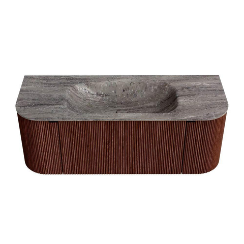 MONDIAZ KURVE-DLUX 120cm badmeubel ronding Links + Rechts kleur Ruby met 1 lade en 2 deuren. Wastafel BIG SMALL Midden zonder kraangat Oza. SW1432766