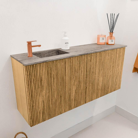 Mondiaz JOYA-DLUX 90cm toiletmeubel - kleur Oak - Wastafel FAYE positie Links 1 kraangat kleur Oza. SW1424101