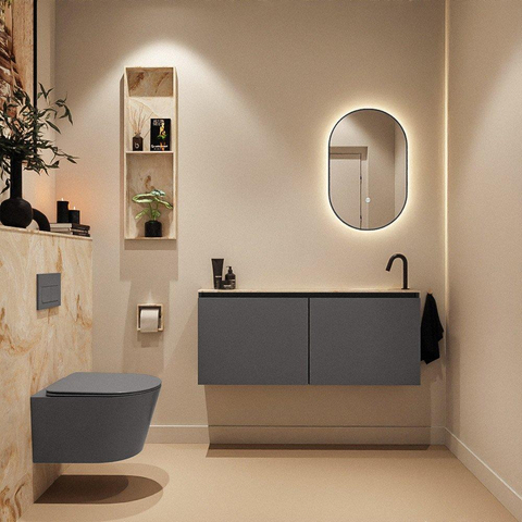 MONDIAZ TURE-DLUX meuble de toilettes 120cm Dark Grey. EDEN lavabo Frappe position à droite. Avec 1 trou de robinet. SW1102742