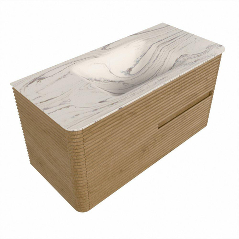 Mondiaz CIRO-DLUX Badkamermeubelset - 100x45x50cm - Solid surface wastafel Nata - 1 wasbak Midden - zonder kraangaten - 2 lades - Oak SW1531431