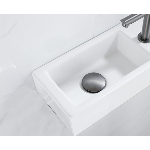 FugaFlow Efficiente Pietra Ensemble de fontaine - 37,5x18,5x9cm - céramique - trou de robinet à droite - robinet de fontaine gunmetal - bouchon de vidange - siphon abaissé - blanc mat SW1442201