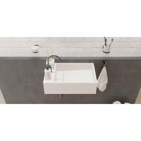 Ideavit Solidcube fontein - 50x30x15cm - rechthoek - kraangat rechts - zonder waste - mat wit SW85924
