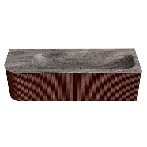 MONDIAZ KURVE-DLUX Meuble de salle de bains 145cm arrondi à gauche couleur Ruby avec 1 tiroir et 1 porte. Lavabo BIG LARGE à droite sans trou de robinet Oza. SW1432812