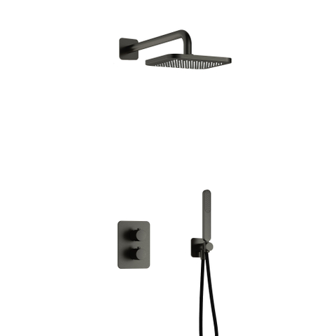 Hotbath Gal IBS40A Doucheset - inbouw - 20cm vierkante hoofddouche - wandarm 35cm - staafhanddouche - gunmetal geborsteld PVD SW656144