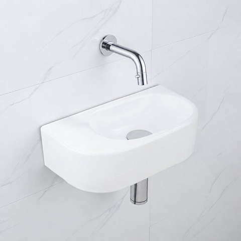 QeramiQ Fuente pack lave-mains – demi-rond – 40 x 21,5 x 12 cm – céramique blanc mat – sans perçage – robinet chromé SW1233075